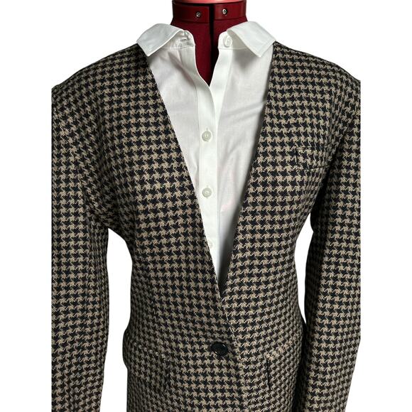 Vintage Ann Klain USA 8 Houndstooth V Collar Wool Silk Cashmere Blazer Jacket‎ - Picture 5 of 8